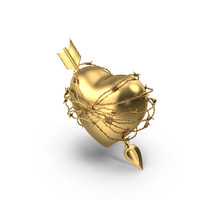 Golden Heart with Arrow In Barbed Wire PNG & PSD Images