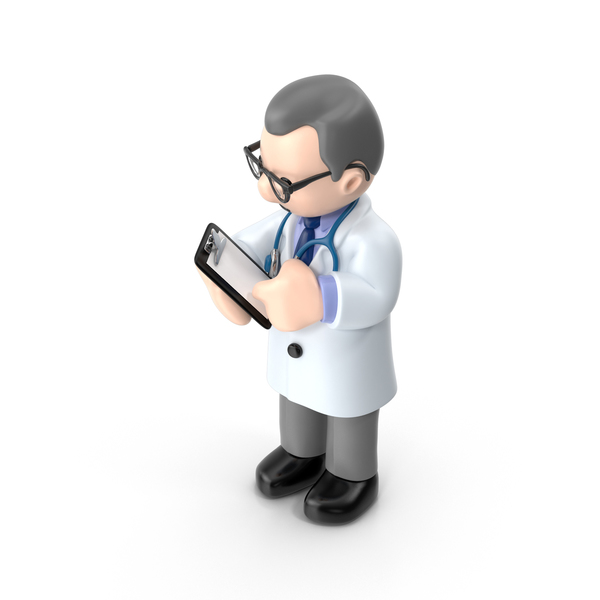 Cartoon Doctor Looking at Pad PNG & PSD Images
