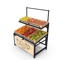 Wooden Display Rack with Fruits Without Tag PNG & PSD Images