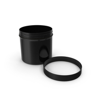 Black Plastic Jar Wide Mouth Straight Sided 12oz Cap Laying PNG & PSD Images