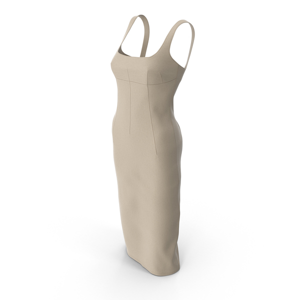 Sleeveless Long Beige Dress With Darts PNG & PSD Images