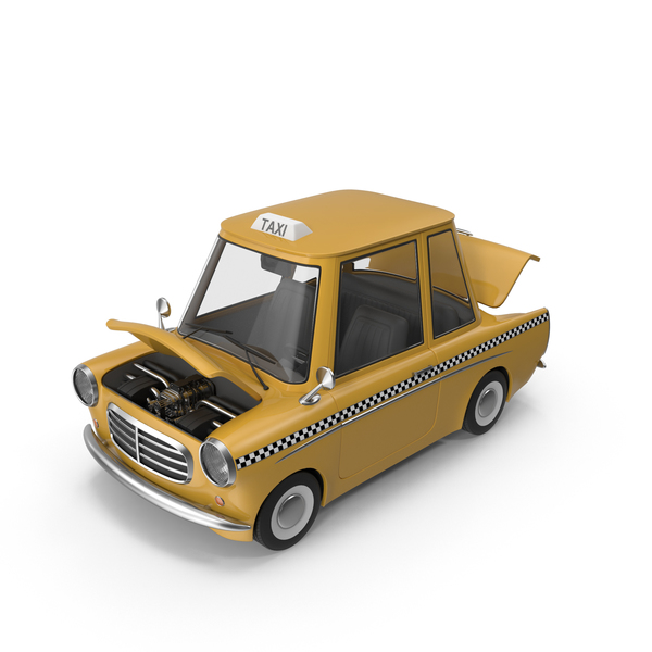 卡通出租车开放引擎盖PNG和PSD图像