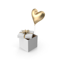 Gold Heart Balloon Box PNG & PSD Images