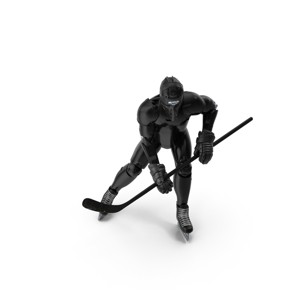 Humanoid Hockey Player With Stick Pose Black PNG & PSD Images