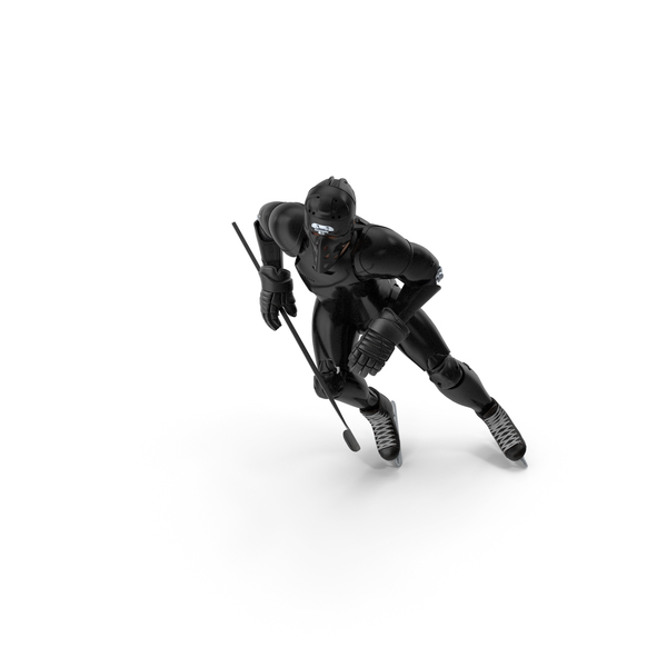 Humanoid Hockey Player With Stick Pose Black PNG & PSD Images