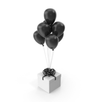 Gift Box with Black Ribbon and Black Ballons PNG & PSD Images