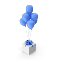 Gift Box with Blue Ribbon and Blue Ballons PNG & PSD Images