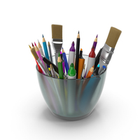 Glass With Art Supplies PNG & PSD Images