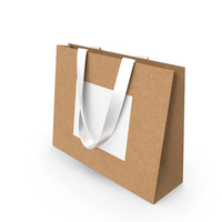 Craft and White Paper Bag with White Ribbon Handles PNG & PSD Images