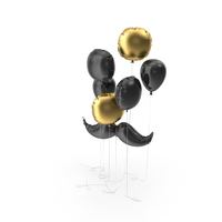 Mustache Balloon with Gold and Black Balloons Set PNG & PSD Images