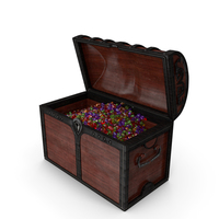 Wooden Chest With Small Mixed Gems PNG & PSD Images