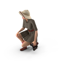 Caucasian Woman in Safari Costume Crouching Pose PNG & PSD Images