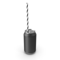 Black Soda Can with Drinking Straw PNG & PSD Images