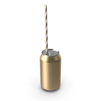 Gold Soda Can with Drinking Straw PNG & PSD Images