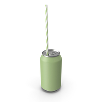 Green Soda Can with Drinking Straw PNG & PSD Images