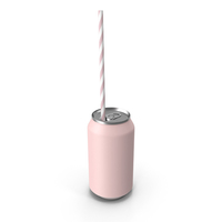 Pink Soda Can with Drinking Straw PNG & PSD Images