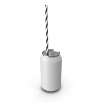 White Soda Can with Drinking Straw PNG & PSD Images