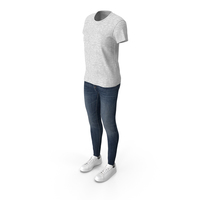 Women T-Shirt Jeans and Sneakers PNG & PSD Images