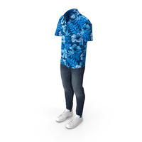 Men Short Sleeve Shirt Jeans and Sneakers PNG & PSD Images