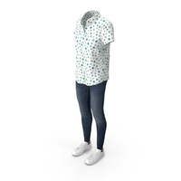 Women Short Sleeve Shirt Jeans and Sneakers PNG & PSD Images