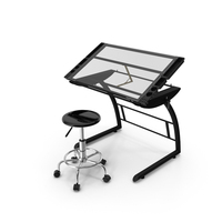 Triflex Height Adjustable Tiltable Glass Drawing Table Set PNG & PSD Images