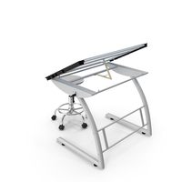Triflex Adjustable Glass Drawing Table with Stool White PNG & PSD Images