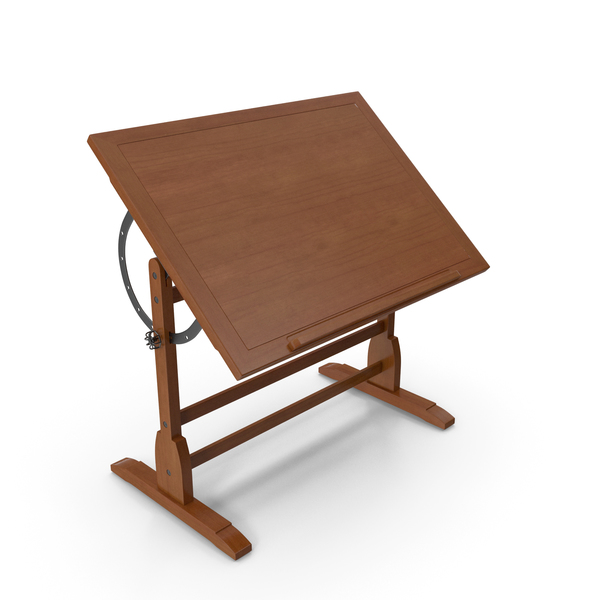 Vintage Wood Drafting Table with Adjustable Top PNG & PSD Images
