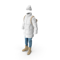 Men's Down Coat Jeans Pullover Hat Backpack Boots Beige White PNG & PSD Images