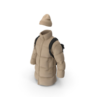 Mens Down Coat Hat Backpack  Beige Black PNG & PSD Images