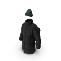 Men's Down Coat Hat Backpack Black PNG & PSD Images
