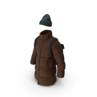 Mens Down Coat Hat and Backpack PNG & PSD Images