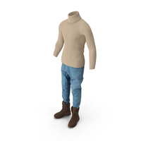 Men's Jeans Pullover Boots Beige Brown PNG & PSD Images