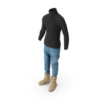 Mens Jeans Black Pullover and Beige Boots PNG & PSD Images