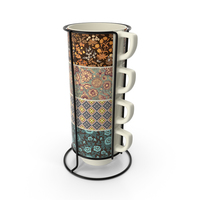 Set of Stacking Coffee Mugs with Metal Rack PNG & PSD Images