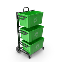 Triple Bin Recycling Cart with Bins PNG & PSD Images