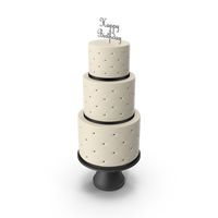Cascade Cake with Decor of Black Ribbon and Topper Happy Birthday PNG & PSD Images