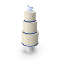 Cascade Cake with Decor of Blue Ribbon and Topper Happy Birthday PNG & PSD Images