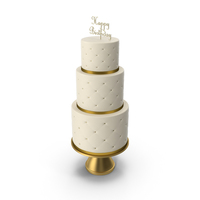 Cascade Cake with Decor of Gold Ribbon and Topper Happy Birthday PNG & PSD Images