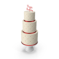 Cascade Cake with Decor of Red Ribbon and Topper Happy Birthday PNG & PSD Images