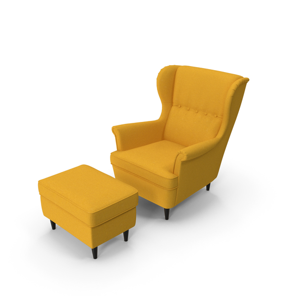 Strandmon Yellow Wing Chair with Puff PNG & PSD Images