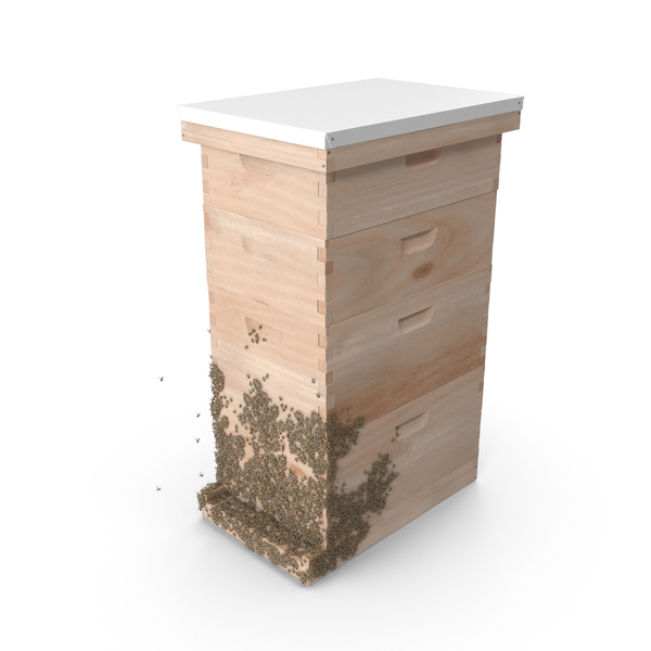Wooden Beehive Brood Box with Bees PNG & PSD Images