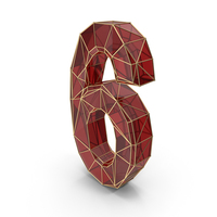 Red Glass Alphabet with Golden Edges Number 6 PNG & PSD Images