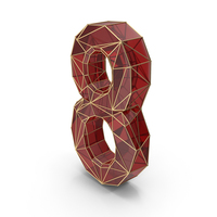 Red Glass Alphabet with Golden Edges Number 8 PNG & PSD Images