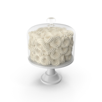 White Flower Wedding Cake with Glass Dome PNG & PSD Images