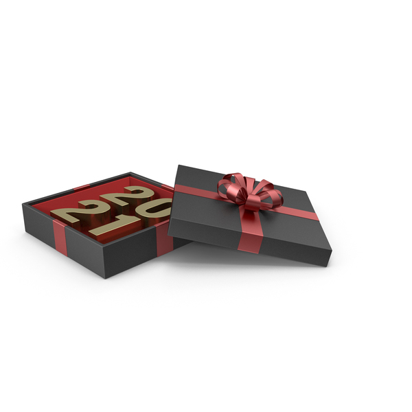 Gold Symbol 2021 in Black Gift Box with Red Ribbon PNG & PSD Images