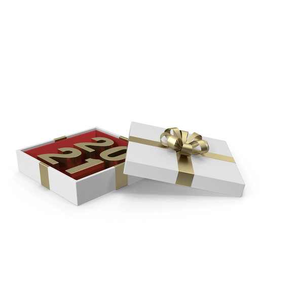 Gold Symbol 2021 in White Gift Box with Gold Ribbon PNG & PSD Images