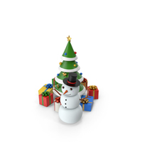Cartoon Snow Man And Tree PNG & PSD Images
