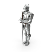 Polished Knight Plate Armour Standing with Zweihander PNG & PSD Images