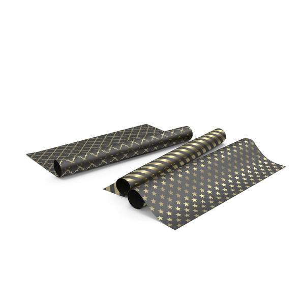 Three Gold and Black Paper Rolls for Gifts PNG & PSD Images