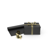 Black Gift Box with Paper Roll and Gold Foil Ribbon PNG & PSD Images